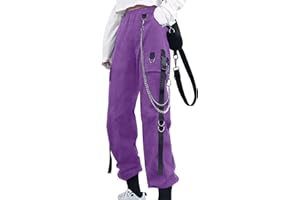 DINGJIUYAN Gothic Cargo Harem Pants with Chain Women Plus Size High Waist Y2k Harajuku Steampunk Halloween Trousers