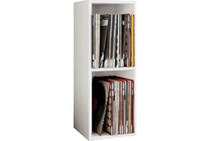 VCM Bois Disques vinyles LP Stand Étagère d'archivage Support de Rangement Platto 2 Compartiments Bois Disques vinyles LP Stand Étagère d'archivage Support de Rangement Platto 2 Compartiments Blanc