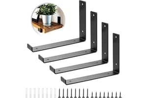 Booramy 4 Stück Schwarz Regalhalterung Schwimmende Regalhalter Metall Regalwinkel Schwerlast Regal Wandhalterung für Wandhalterung Regal Eckregal Hölzern Möbel, 25cm x 14cm