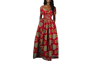 OLIPHEE Women's African Boho Dress Vintage Floor Length High Waist Multiway Bandage Dress Ethnic Costume