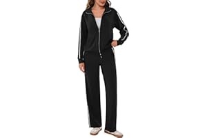 Terecey Survêtement Femme Couleurs Contrastées – Ensemble Sport Femme 2 Pièces Veste Zippée Bicolore et Pantalon Droit avec Cordon Style Urbain et Confortable