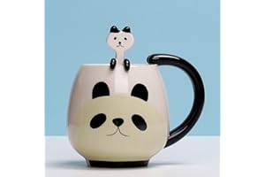XFEYAQLO Kubek panda, kubek z motywem pandy, prezent dla mamy, pandy, kubek do kawy, kubek z pokrywką z łyżeczką (panda)
