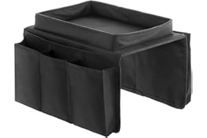 InnovaGoods® organizador de reposabrazos para sofa, bolsillo bandeja para sofa, organizador de mandos, Uso para ordenar utensilios de ocio y apoyar snacks o bebidas, 6 compartimentos, Color Negro