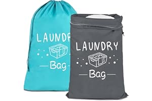PASHOP Pack of 2 92 x 61 cm Laundry Bag Travel Dirty Laundry Bag with Drawstring Closure, Portable, Large Capacity, Ideal for Travel, Camping or Home Storage (Grey + Green)