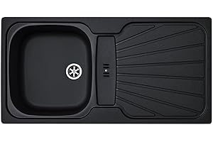 Liquida CMP5BL 1.0 Bowl Reversible Inset Black Kitchen Sink with Waste Kit