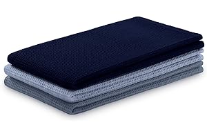 AmeliaHome Set of 3 tea towels, cotton, kitchen towels, 50 x 70 cm, waffle pique, waffle fabric, Letty, light blue, dark blue