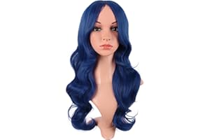 MapofBeauty 60 cm, urocza peruka z tworzywa sztucznego, długie falowane peruki dla kobiet, na imprezę, pełne peruki (mieszane niebieskie)