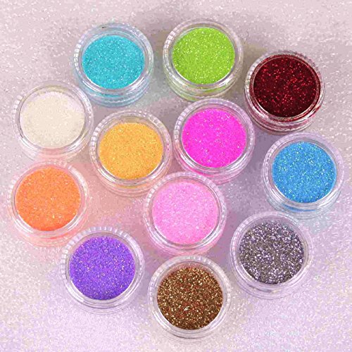 12PCS Nail Art Acrylic Glitter Dust Powder,Nail Art Glitter(thin)