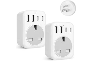 2 Pack UK To USA Plug Adapter, 5 IN 1 American Travel Adaptor with 2 USB C & 2 USB A, US Plug Adapter for Canada, Thaila