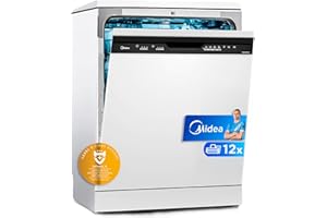 Midea Lavavajillas 60 cm+++ Blanco para 12 servicios - Lavaplatos libre instalación - Compacto con 5 Programas de Lavado integrable - Filtro Antibacterias y Programación Horaria Nuevo Modelo