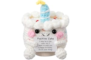 Positive Pocket Birthday Cake Doll, Funny Emotional Support Knitted Cake Toy with Positive Card, Woolen Crochet, Cheer Up Graduation Gift, Encouragement for Friends