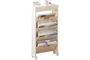 Firlar Classroom Bookshelf,Removable Plastic Movable Bookshelf,Multilayer Foldable with Universal Wheel Scalable Book Storage Shelving,for Living Room Study Office Classroom(Beige)
