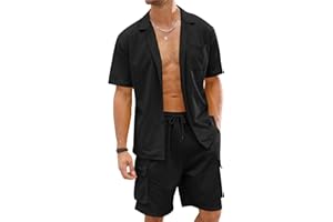Fastkoala Homme Ensemble Sets Ete Tenues Survêtement Costumes Plage Vacances Bouton Lapel Chemises et Shorts 2 Pcs
