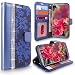 Produktbild LG G6 2017 Fall, Cellularvilla [Diamant Juwel] geprägt Blume Design Premium Leather Leder Wallet Fall [Karten Slots] [Standfunktion] Flip Schutzhülle für LG G6 2017/vs988/ls993/H870, Navy Blue Bling