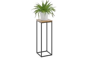 LAMO Manufaktur 70 cm Support Plantes | Piédéstal pour Plantes | Porte-plantes Interieur Cadre Noir | Plateau 100% Bois Massif Couleur: Foncé