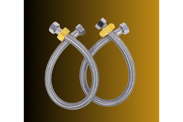 JAGGER JAG324 Heavy Stainless Steel Connection Pipe For Water Heater Geyser/Wash Basin/Toilet Flush, 1/2 Inch Thread Size (Silver, 24 Inch) - Pack of 2 (2)