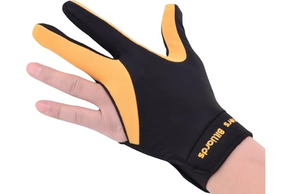 Dickly Gant de Billard 3 Doigts Main Gauche pour Queue de Billard avec Coussinet Antidérapant en Tissu élastique élastique pour Amateurs Professionnels Handw, Jaune Noir