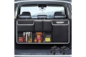 OUTIGU Car Boot Tidy Organiser with Magic Sticker, Hanging Car Seat Storage Bag for Space Saving, Large Capacity Back Seat Bags with 6 Pockets, Collapsible Organiser for Trunk, Van and Most Vehicles