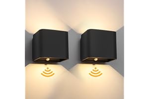Birnetek® 2 Piezas Lámparas LED de Pared con Sensor de Movimiento, Lámpara de Pared Inalámbrica Recargable, Negro Lamparas Sin Cables para Escalera, Pasillos, GaleríAs, Dormitorio (Negro)