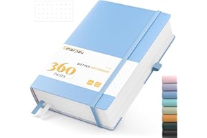 Smarpau A5 Bullet Dotted Journal 360 Pages, 100gsm Thick Paper Journal Notebook for Writing, Leather Notebook for Women Men Work School Office - 14.5 x 21cm, Light Blue