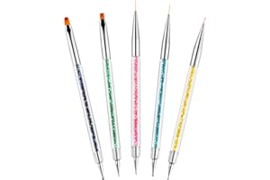 Wosyoodo 5 Piezas Pincel Para Uñas, Doble Punta Pinceles Set, Herramientas de Manicura, Pincel de Uñas, Manicura Semipermanentes Pinceles, Pinceles Profesionales Pincel Nail Art para Diseño de Uñas