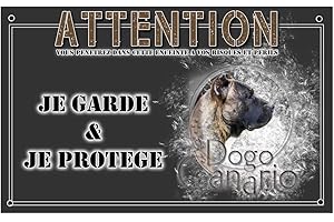 Pets-Easy.com Plaque Attention au Chien Dogo Canario - pré perforée et vis fournies. De 30 cm à 15 cm…