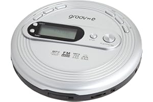 groov e RETRO Radio CD Player - Personal FM Radio with CD-R, CD-RW, & MP3 Music Playback - Anti-Skip Protection, Programmable Tracks - Earphones Included - Micro-USB or Battery Powered - Silver