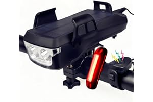 FAY BLESS Lumiere Velo, 5-en-1 Lampe De Vélo Solaire avec Support pour Téléphone Et Klaxon (Black 4000mAh)