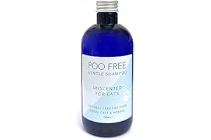 POO FREE - Shampoo for Cats - 99% Natural - Unscented for Sensitive Cats. Sulfate/Parabens Free. Cleans, Soothes, Relieves Itchy Skin. pH Balanced, Concentrated. 250ml