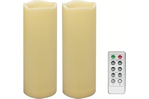 CANDLE IDEA 2 pz 7,6 cm x 20,3 cm impermeabile a batteria esterna senza fiamma LED pilastro telecomando candele tremolanti resina plastica elettrica decorativa per lanterna giardino casa festa decorazione nozze