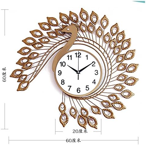 Pingofm Wall clock Bronze Peacock creative clock table living room decorative clocks, 20 inch