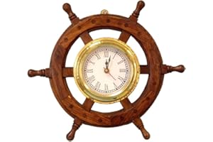 Hampton Nautical Hecho a Mano Modelo Barcos Deluxe Class Madera y latón Barco Rueda Reloj 12 " – diseño náutico Decor – Diseño náutico Home decoración, Wood and Brass, 30,5 cm