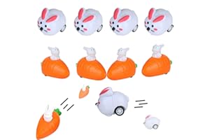 PreRichli 8 Stück Aufziehbare Hasen mit Karotte Set, Osterhase Ostern Dekoration Aufziehspielzeug Aufziehbare Hasen Uhrwerkspielzeug mit Karotten Als, Mitgebsel Gastgeschenke Ostern Kinder (4+4)