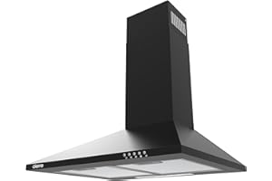 CIARRA CAB6201A Hotte Aspirante 60cm 370 m³/h - Classe A - Evacuation et Recyclage - Filtre au Chabon NON INCLUS - 3 Vitesses - Eclairage LED - Hotte Murale - Noir