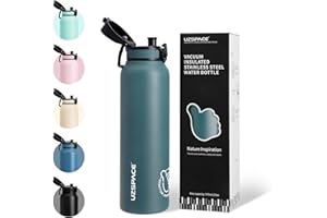 UZSPACE Edelstahl Trinkflasche 1l (970ml), Isolierte Thermosflasche mit 1-Klick-Öffnung, 100% Auslaufsicher, Sport Wasserflasche für Wandern Sport Fitness Gym Outdoor, Waldgrün