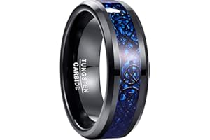 NUNCAD Schwarz Ring Wolfram Partner Ring Herren Damen 8mm Keltische Drachen Ring mit Kohlefasern Blau/Grün/Rot/Rosegold Größe 49.3-72(15.7-22.9)