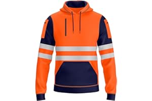 NOROZE Mens Hi Vis Hoodie with Reflective Tape, Pullover High Vis Hoodie for Safety Workwear– 4 Utility Zipped Pockets, Work Hoodies for Men, High Visibility Hooded