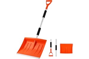 Widyana Telescopic Snow Shovel - 40cm Wide Metal Blade, Adjustable Long Handle (89-108cm), D-Grip for Garden, Driveway & Car Emergency, Orange Snow Removal Tool