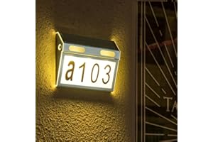KUWUNG Hausnummer Beleuchtet Solar, Personalisiert Hausnummernleuchte, Hausnummernschild Beleuchtet, LED Hausnummer Solar, IP65 Wasserdicht Edelstahl Solar Hausnummer mit Nummern & Buchstaben