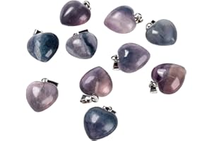 BEEFLYING 10 Pcs Natural Gemstone Heart Pendant Charms Fluorite Charms Healing Stone Pendants for Jewelry Making Crafts Supplies