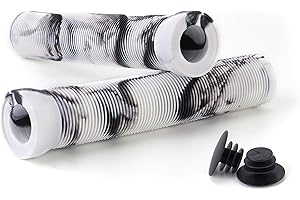WILITTO Scooter Grips with Bung Ends, Soft Rubber Flangeless Handlebar Grips for Stunt Scooters, MTB, BMX, Urban Bike, Tricycle, Wheelchair - Black, White