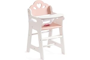 ROBUD Chaise haute pour poupée, chaise haute en bois avec ceinture de sécurité réglable, meuble robuste pour poupée avec plateau et repose-pieds mobiles, convient aux poupées jusqu'à 18 pouces, blanc