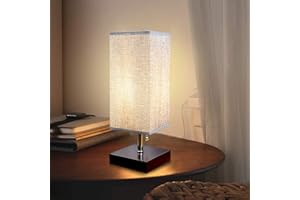 Depuley Lampa stołowa z portem USB do ładowania, nowoczesna lampka nocna E27 do sypialni, lekkie drewno i kwadratowy klosz z tkaniny, przełącznik suwakowy, w zestawie żarówka LED (3000 K, ciepła biel)