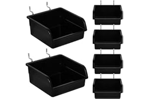 iplusmile Plastic Parts Bins 6-Pack Pegboard Storage Boxes with Hooks 4.6 Inch Slanted Openings Stackable Wall Mounted Storage for Workshop Garage Craft Room