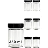 Afracam 350 ml Kavanoz Metal Derin Kapaklı 350 Cc Şeffaf Re&ccedil;el, Marmelat Cam Kavanoz Deep 6 Adet (Siyah Kapak)