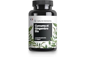 natural elements Curcuma et Gingembre Bio 4440mg – 180 gélules – poivre bio – avec de la curcumine et de la pipérine – hautement dosé – contrôlés en laboratoire
