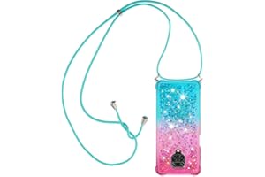 Paekear Funda con Cuerda para Xiaomi Redmi Note 9S / Note 9 Pro, Carcasa de movil con Cuerda para Colgar - Correa para Hombro y Cordón Colgante/Brillante Arena movediza Cover Case con Banda Cordon