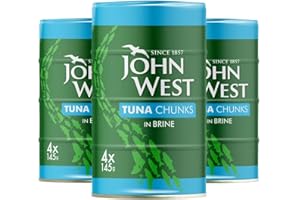 AHG INVESTMENT John West Tuna Chunks in Brine Tins - Naturally High in Protein - Great for Recipes - 100% Traceable Fish Cans UK Pack - 12 x 145g