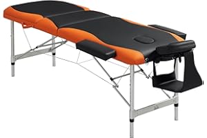 HOMCOM Camilla de Masaje Plegable y Portátil 210x81x62-85 cm Mesa Ajustable en Altura con Reposacabezas y Apoyabrazos para Tatuaje Fisioterapia Negro y Naranja
