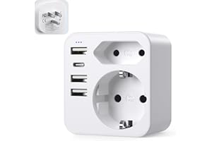ACABUMA 6 en 1 Adaptateur Prise France vers USA, Adaptateur Prise USA, Canada, Americaine avec 3 USB et 1 Type C (3,4A) et 2 Prises, Mexique Thaïlande Type B (Blanc)